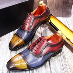 Handmade Mens Dress Shoes 100% Calf Leather Cap Toe Oxford Mixed Colors