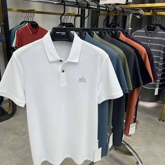 Premium 100% cotton men's short sleeve polo shirt luxury fashion brand letter embossed summer new business casual lapel T-shirt