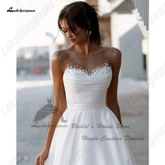 Evening wear Dresses: White A Line Bridal Dress Beading Elegant Women