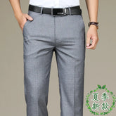 Suit Trousers For Men Straight flat linen Black Business Formal Dress Pants