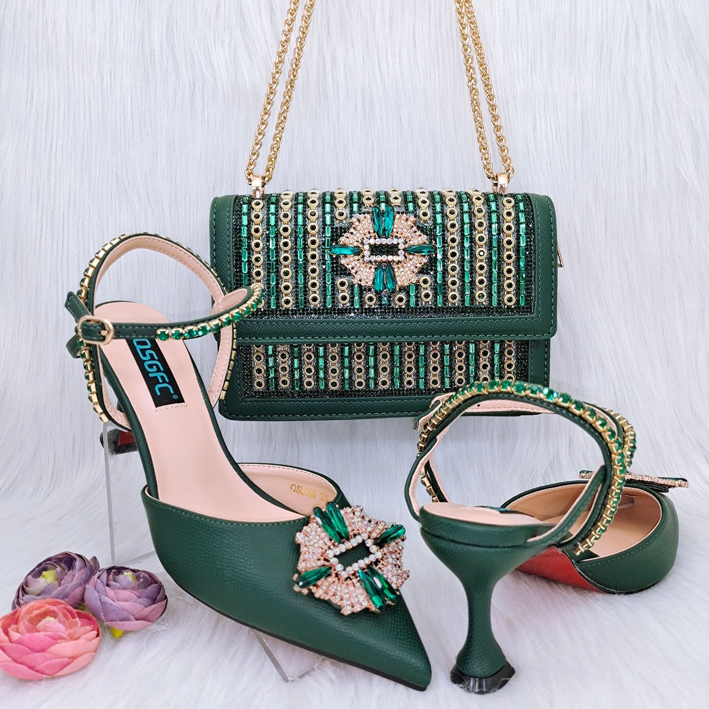 Matching Shoes and Bags: Italian Shoes And Bag Sets For Evening Party With Stones