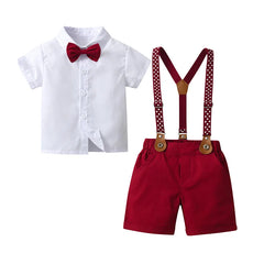 1 2 3 4 5 6 Years Boy Wedding Summer Clothes Star Print Suspender Set Kid Cotton Solid T-shirt Shorts Children Toddler Suits