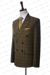 Mens Beach Wedding attire: Men Suits Double Breasted Summer Slim Fit Brown Linen