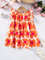 Clearance Price Girl Dress Cute Flying Sleeve Floral Princess Dress