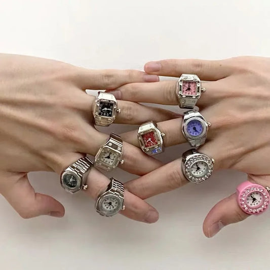 Vintage Rings Punk Elastic Stretchy Quartz Watch Rings for Women