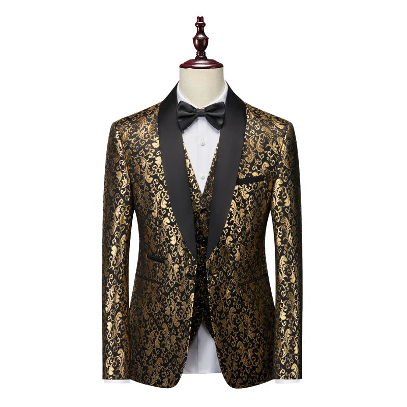 Tuxedo for Mens: Men's Formal Three-Piece Wedding Suit Set with Blazer, Pants