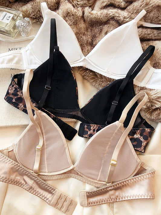 Women Underwear Set Silken Triangle Cup Wireless Bras French