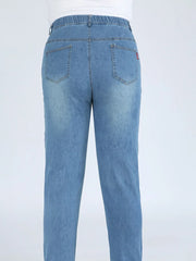 Classic Blue Women Pant Jeans 9XL 140KG 7XL 6XL Plus Size Large High Waist Elastic