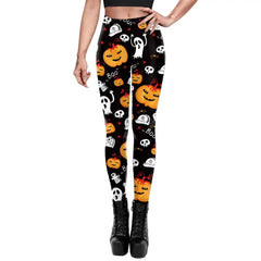 Halloween Pumpkin Skull 3D Print Pattern Stripe Workout Pants Leggings