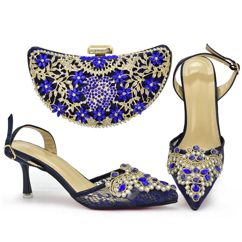 Matching Shoes and Bags: Italian Design Applique Gold Color Shoes And Bag Set For Party