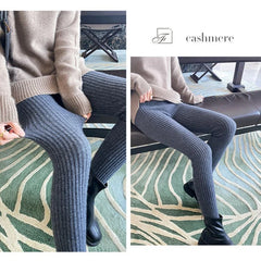 Slim Leggings Autumn Women High Waist Casual Trousers Knitted Ribbed Thicken Solid