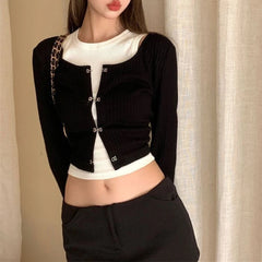 Crop Top Cardigan Popular Women's Top with Sleeve 2pcs Set Fashion Tank Top Y2k