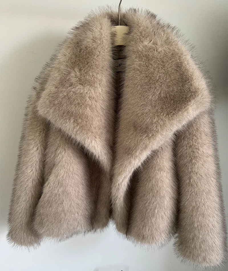 Fashion Gradient Fluffy Fur Coat Women High Street Luxury Big