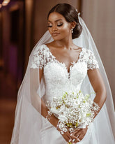 White Bridesmaid Dresses: Mermaid Satin Long Sleeve Wedding Dress Lace Applique