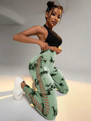 Women Tie Dye Hollow Out Leggings Sports Yoga Pants Fitness Sportswear