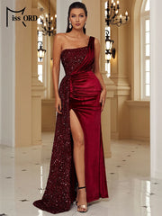 Formal attire Dresses: Evening Dress Elegant Women One Shoulder Draped Split Dresses