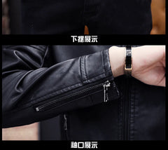 Autumn Winter Stand Collar Loose Casual PU Leather Jacket Male Add Velvet Warm