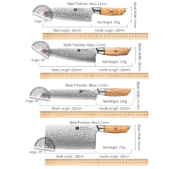 1-8pcs Kitchen Knife Set 73 Layers Custom Damascus Steel 15°±1 Per Side Steel Blade