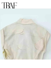 TRAF Summer Dress Fashion Green Print Long Dresses For Women