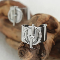 Stainless Steel Ring for Women Opening Adjustable Hip Hop Geometric Chain