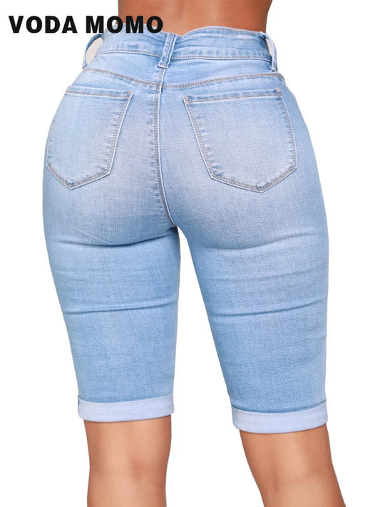 Skinny Jeans for Women High Waist Stretch Denim Trousers Mom Jeans Knee Length