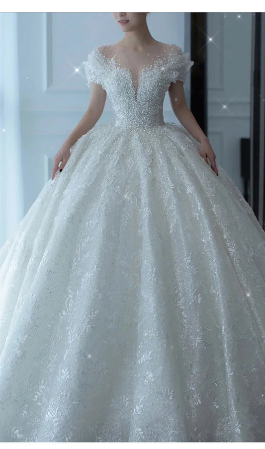 White Bridesmaid Dresses: Crystal Beaded Wedding Dress Puff Tulle White