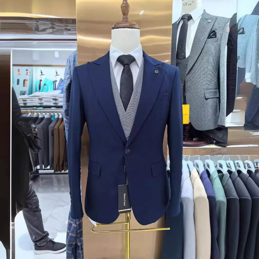 Tuxedo for Mens: Men Mariage Color Block Collar Suits Jacket Trousers Waistcoat Male