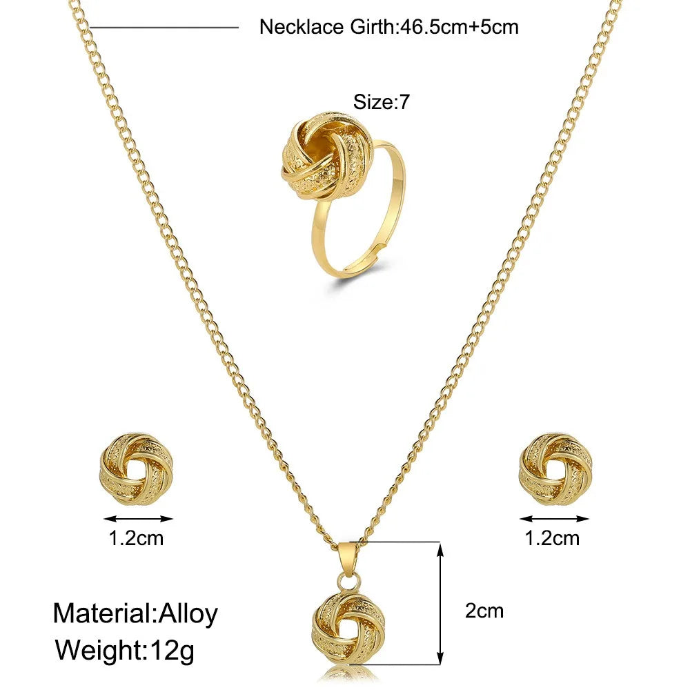 3pcs Set Fashion Creativity Geometry Stereo Knotting Pendant Necklaces Earrings Rings for Women Charm Jewelry Set Accessory Gift