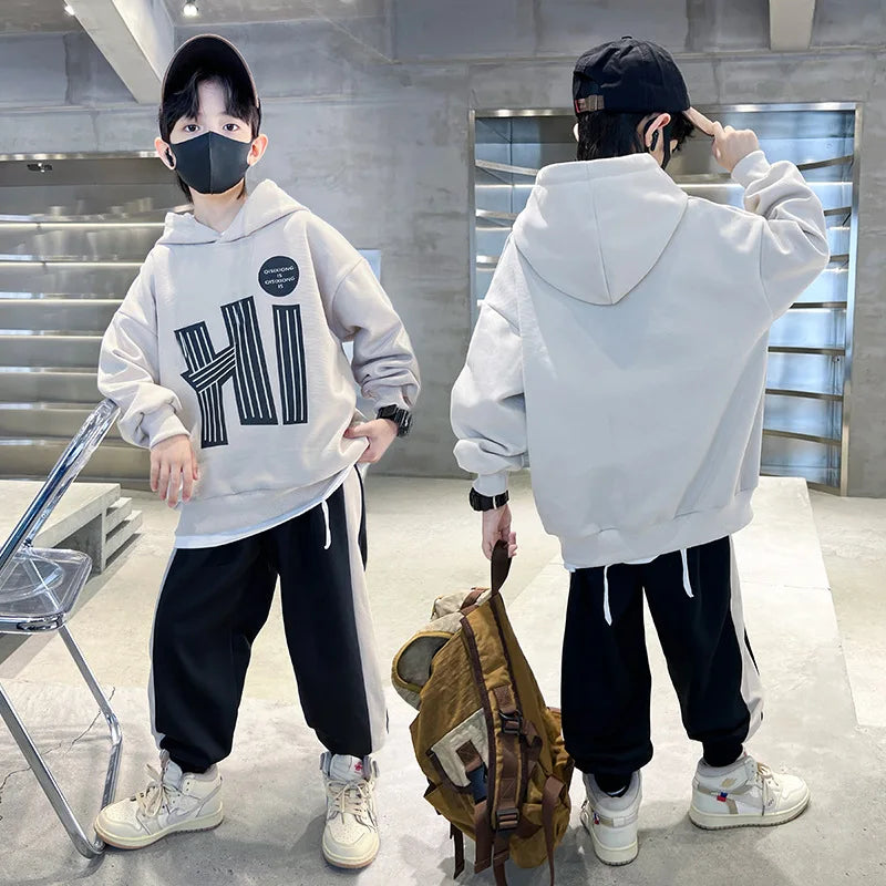 Children Boy Hooded Clothes Set Letter Printed Hoodies Sweatshirts Top and Pants 2 Pieces Suit Teenage Girls Tracksuits