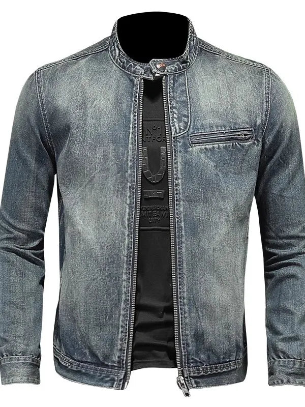 Autumn Men Solid Color Denim Jackets Fashion Motorcycle Jeans Jackets
