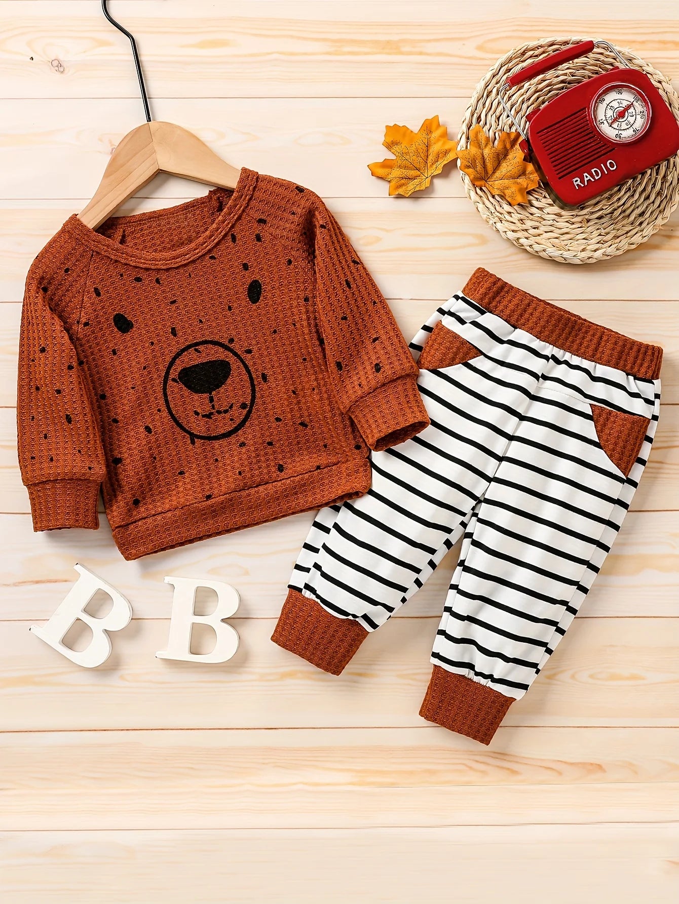 Baby Long Sleeve Waffle Cute All Seasons Plaid Pantsuits Boys For Active Bodyset