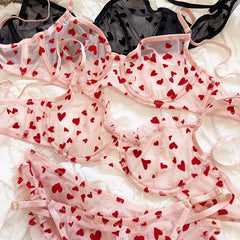 Lingerie Thongs Set Ultra Thin Transparent Bra Women Underwire Push Up Bra