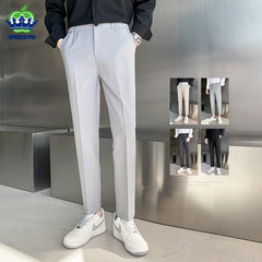 Men Stretch Business Elastic Waist Slim Ankle Length Pant
