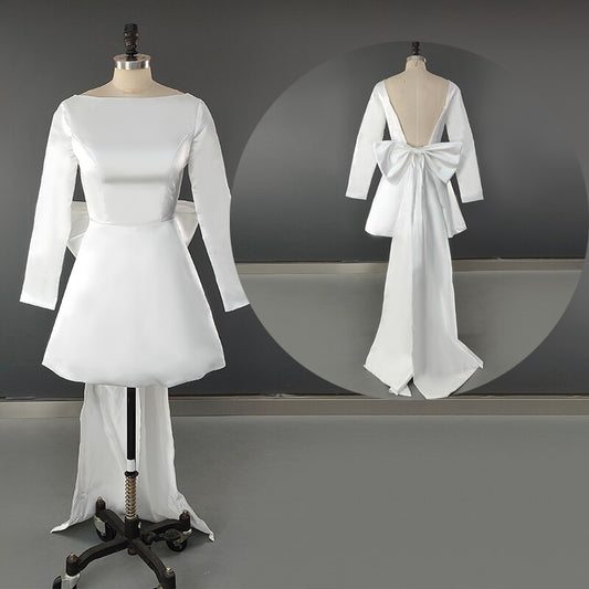 White Bridesmaid Dresses: V Neck Bridal Gown Large Bow Custom Made Plus Size