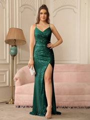 Homecoming Dresses: Prom Gown Thigh-high Split Strappy Sequins All Lace-up