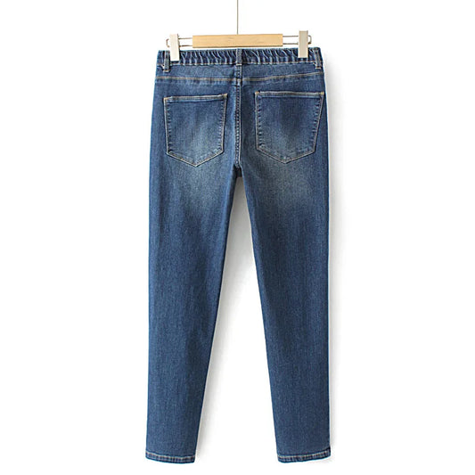 Autumn Clothes Women Drainpipe Jeans Plus Size Simple Slim Stretch Denim