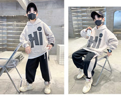 Autumn Children Boy Hooded Clothes Set Letter Printed Hoodies Sweatshirts Top and Pants 2 Pieces Suit Teenage Girls Tracksuits