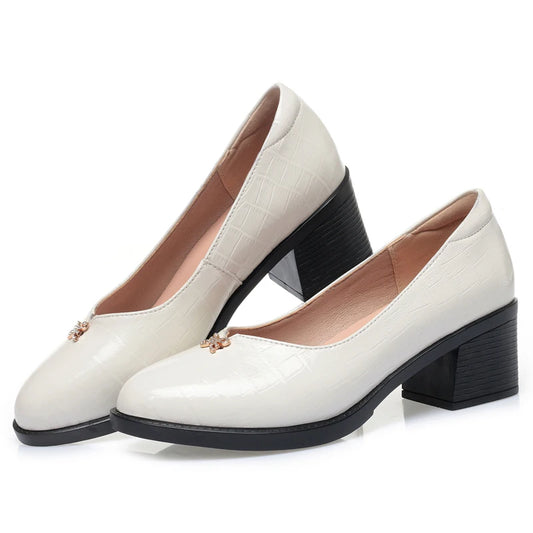 Women Shoes Mid-heel Formal Dress Ladies Shoes Genuine Leather Large Size