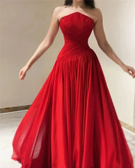 Formal attire Dresses: Chiffon Long Prom Dresses Strapless Pleated Side Split