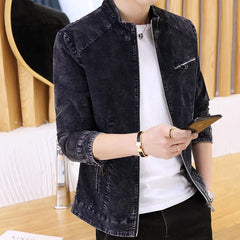 Autumn Men Stand Collar Denim Jacket Fashion Retro Motorcycle Coats
