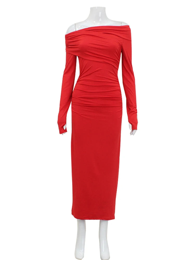 Evening Dresses: Maxi Dresses Street Wear Off Shoulder Casual Long Sleeve