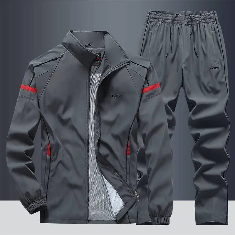 2025 Casual Windproof Running Sets Sportswear Men's Jogging Sport Jacket+Pants Sweatsuit Plus Size Breathable Workout Clothes