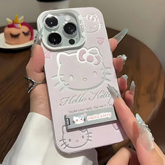 Pink Hello Kitty With Bracket Phone Case For iPhone 16 15 14 13 12 11 Pro Max X XR XSMAX 8 7 Plus Shockproof with Holder