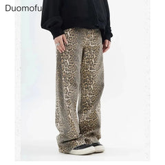 Vintage Leopard Print Jeans Women Casual Hip Pop Wide Leg Trousers
