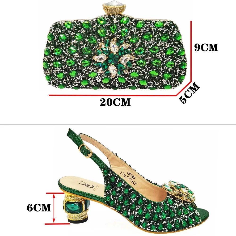 Matching Shoes and Bags: Pointed Toe Crystal Design Thin Heel Ladies Shoes
