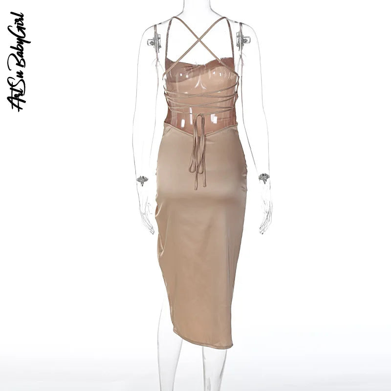 Evening Dresses: Party Dresses Backless Midi Dress Women Sleeveless