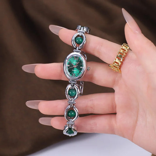 Ladies Watch Light Luxury Brand National Style Zulu Green Bracelet Advanced Bead Waterproof Women Fashion Quartz Wristwatches