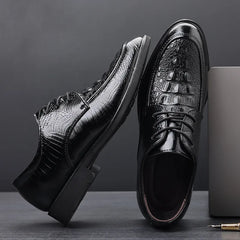 Dress Shoes for Men Crocodile PU Black Leather Shoes for Male