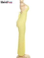 Weird Puss Cross Bandage Women Maxi Dress Backless Sleeveless O Neck Elegant