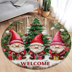 Pink Floral Christmas Tree Round Carpet Green Pine Branch Bowknot New Year Xmas